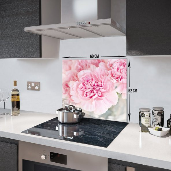 DECORITA Cam Ocak Arkası Koruyucu- Pembe Krizantem - 4
