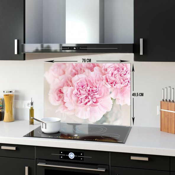 DECORITA Cam Ocak Arkası Koruyucu- Pembe Krizantem - 5