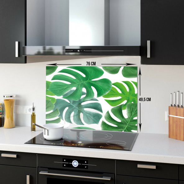 DECORITA Cam Ocak Arkası Koruyucu- Yeşil Tropik Yapraklar - Resim 5