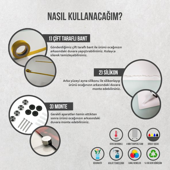 DECORITA Cam Ocak Arkası Koruyucu- Yeşil Tropik Yapraklar - Resim 6