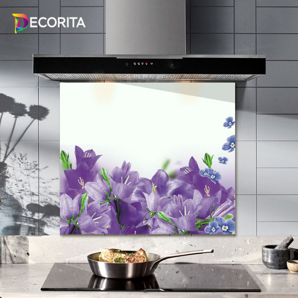 DECORITA Cam Ocak Arkası Koruyucu- Mor Çiçek - 2