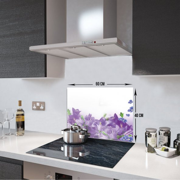 DECORITA Cam Ocak Arkası Koruyucu- Mor Çiçek - 3