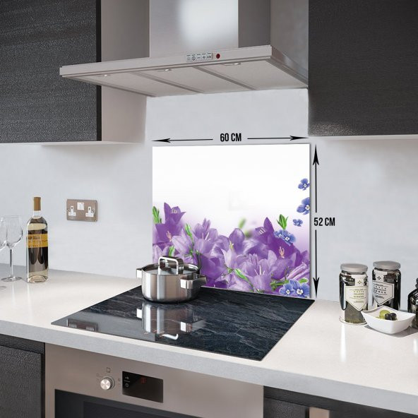 DECORITA Cam Ocak Arkası Koruyucu- Mor Çiçek - 4