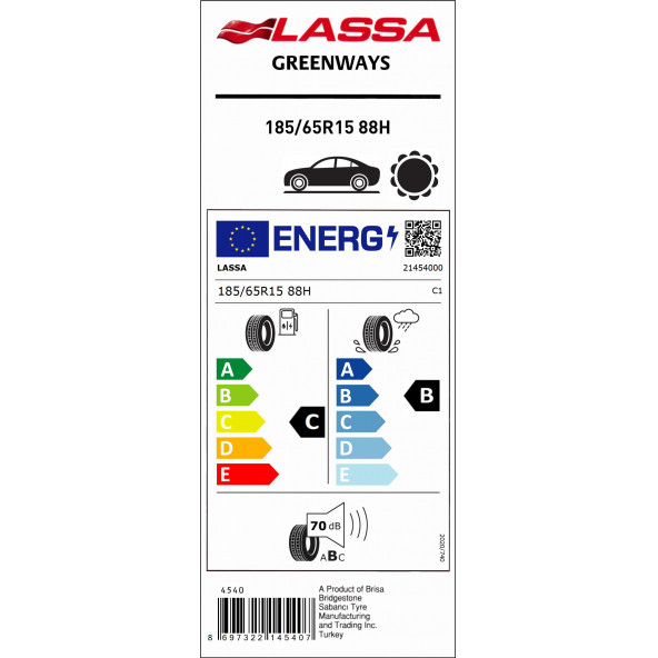 Lassa 185/65 R15 88H Greenways Oto Yaz Lastiği ( Üretim Yılı: 2023) - 4