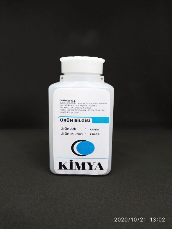 KAFEİN ANHYDROUS (USP GRADE) Pharma Grade %99.7 (250 GR)