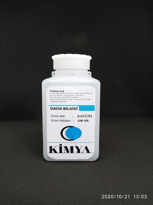 KAFEİN ANHYDROUS (USP GRADE) Pharma Grade %99.7 (100 GR.)