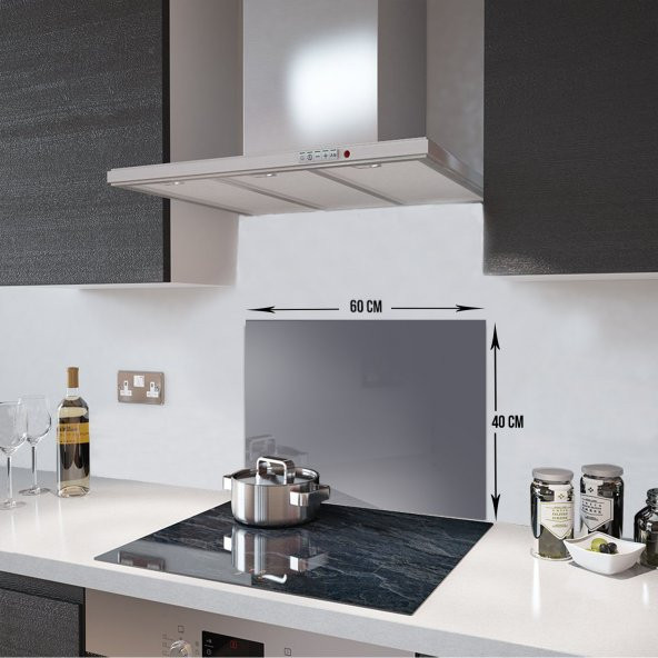 DECORITA Cam Ocak Arkası Koruyucu- Düz Renk - Gri - 3