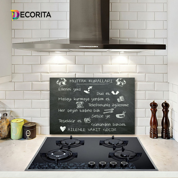 DECORITA Cam Ocak Arkası Koruyucu- Karatahta Görünümlü Mutfak Kuralları