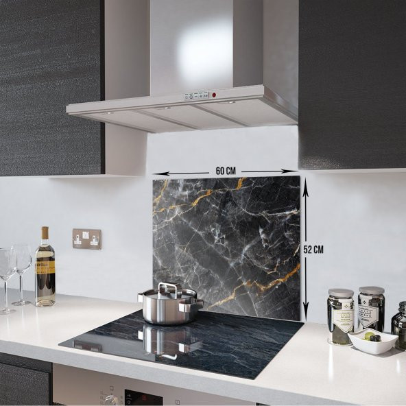 DECORITA Cam Ocak Arkası Koruyucu- Kahverengi Detaylı Siyah Mermer - 4