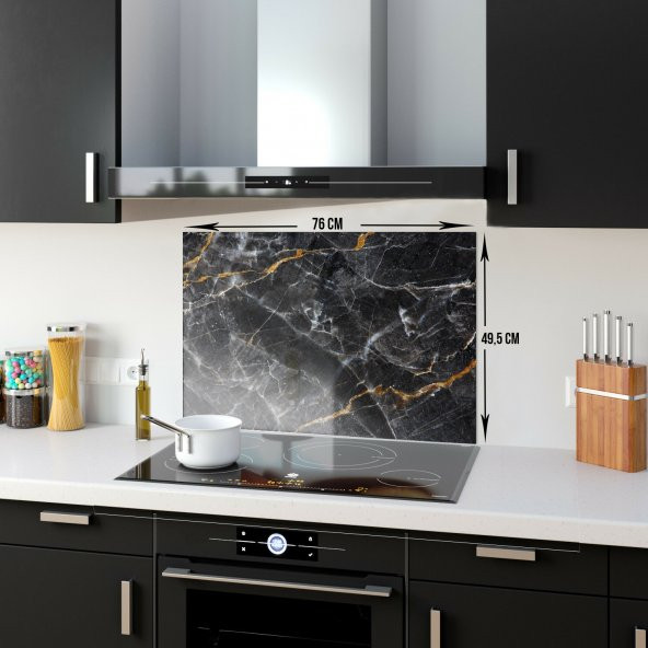DECORITA Cam Ocak Arkası Koruyucu- Kahverengi Detaylı Siyah Mermer - 5