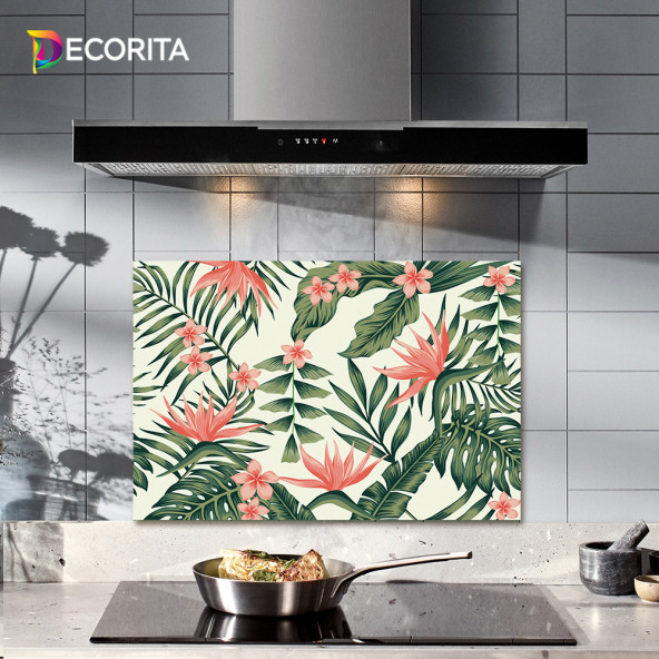DECORITA Cam Ocak Arkası Koruyucu- Botanik Desen