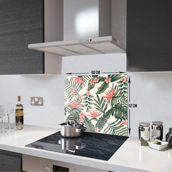 DECORITA Cam Ocak Arkası Koruyucu- Botanik Desen - 3