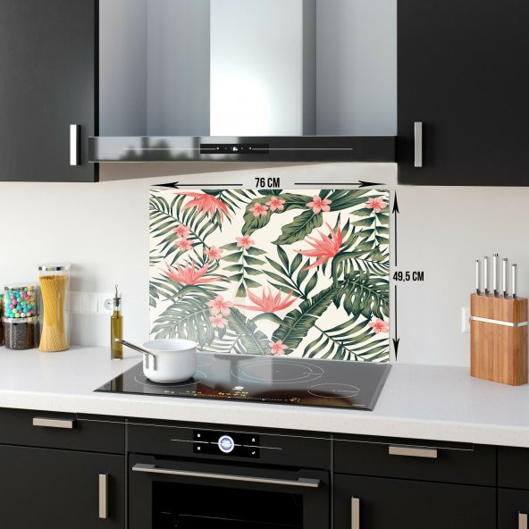 DECORITA Cam Ocak Arkası Koruyucu- Botanik Desen - 4