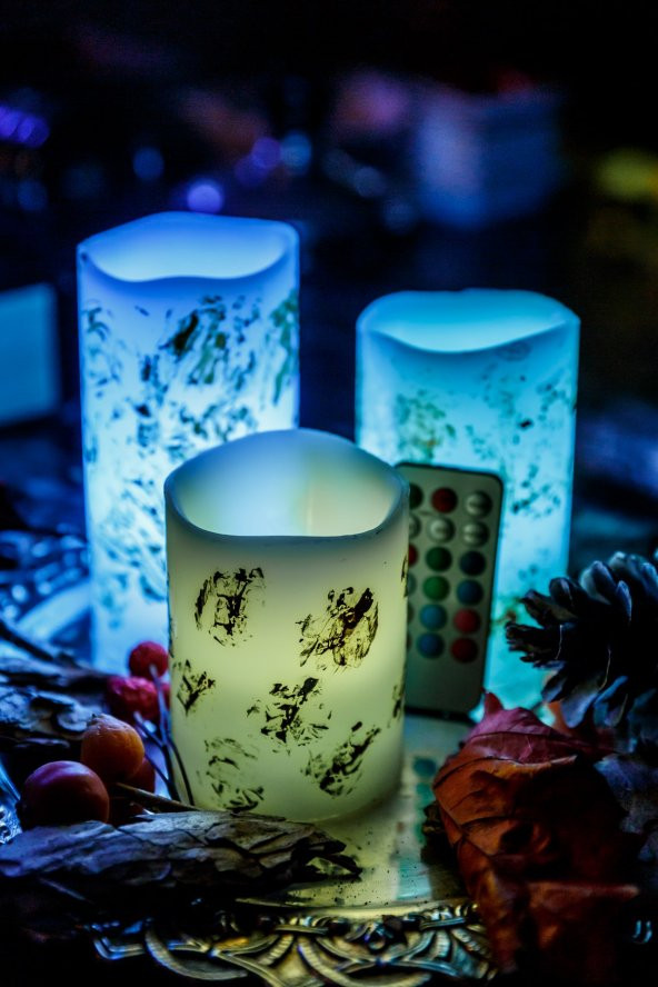 3lü Galaxy Renk Değiştiren Kumandalı Led Mum Seti