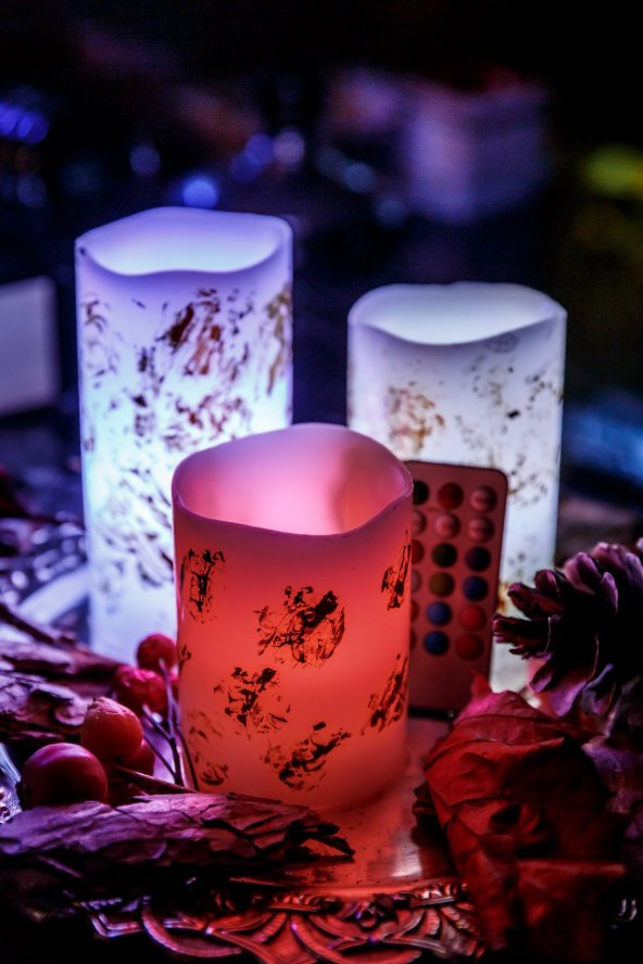 3lü Galaxy Renk Değiştiren Kumandalı Led Mum Seti - 2