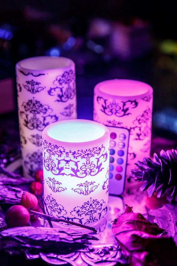 3lü Frangipani Renk Değiştiren Kumandalı Led Mum Seti - 2