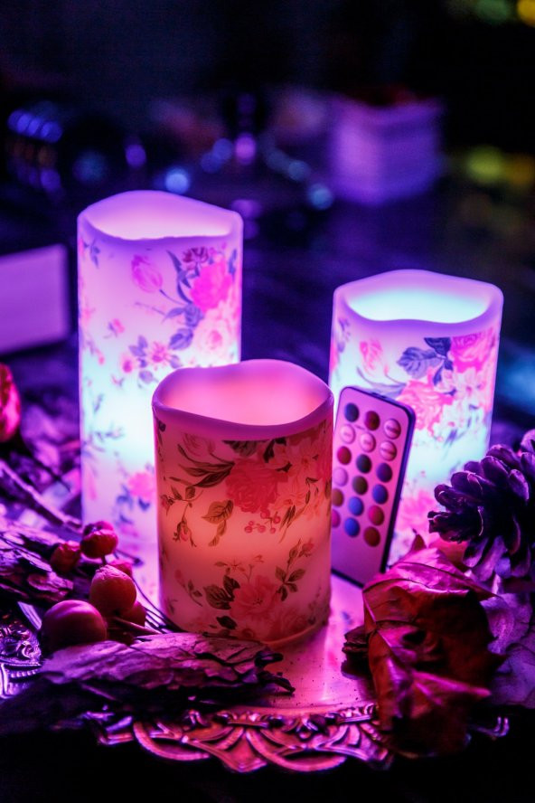 3lü Rose Renk Değiştiren Kumandalı Led Mum Seti