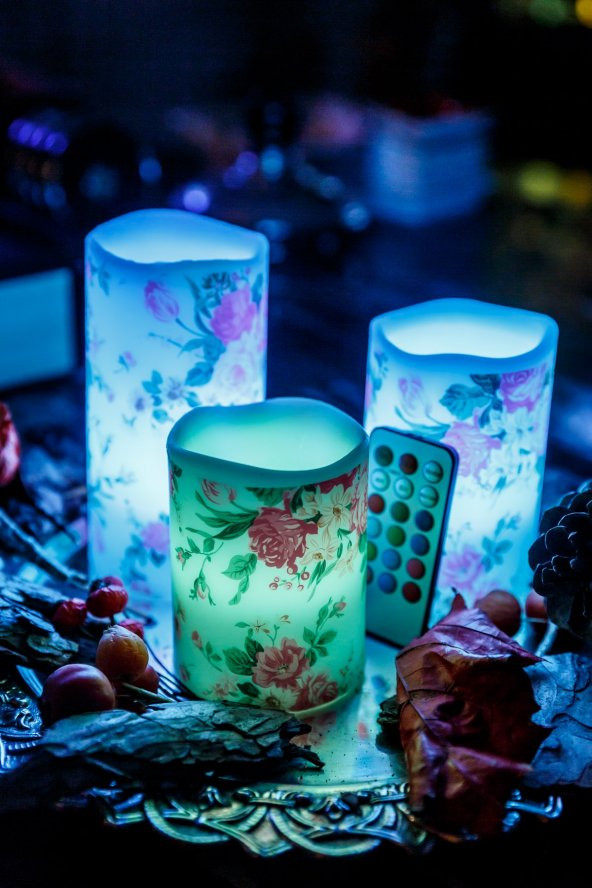 3lü Rose Renk Değiştiren Kumandalı Led Mum Seti - 2