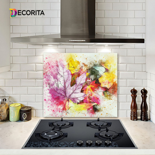 DECORITA Cam Ocak Arkası Koruyucu- Renkli Yapraklar - 2
