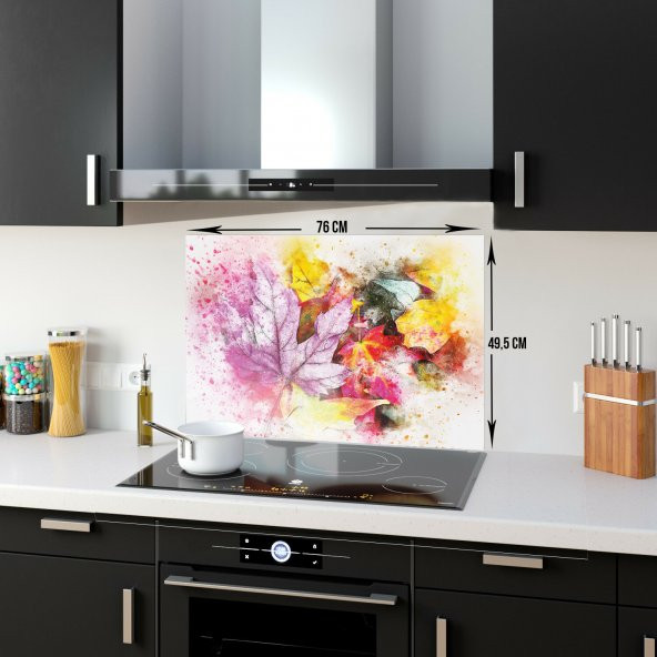 DECORITA Cam Ocak Arkası Koruyucu- Renkli Yapraklar - 5