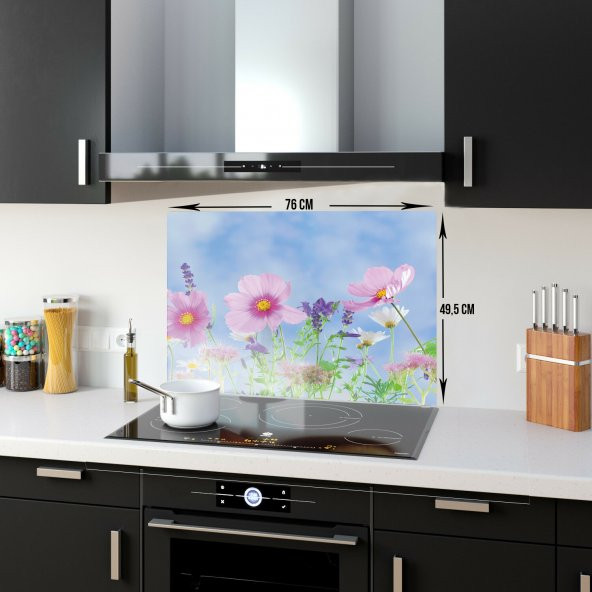 DECORITA Cam Ocak Arkası Koruyucu- Menekşe Desen - 5