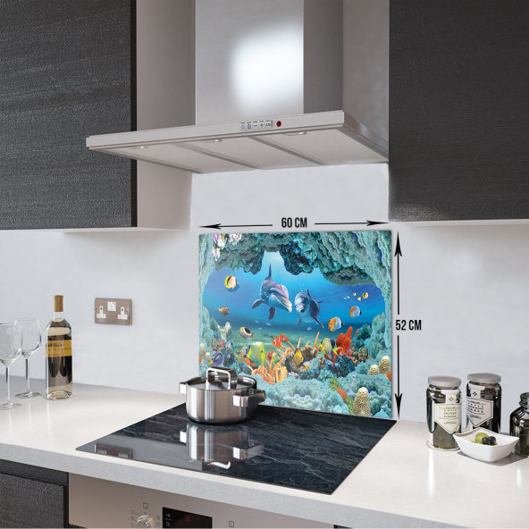 DECORITA Cam Ocak Arkası Koruyucu- Akvaryum Desen - 4