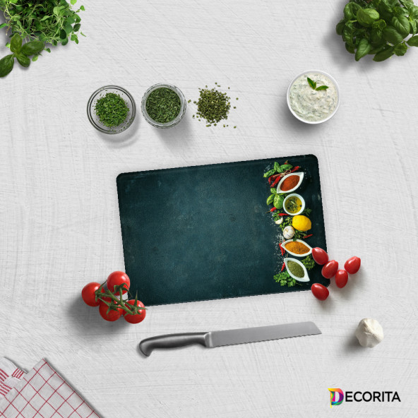 DECORITA Cam Kesme Tahtası- Renkli Baharatlar