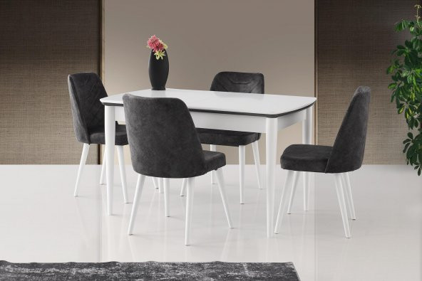 Açılır Vega Mutfak Masası Beyaz + 4 Adet Dallas Sandalye Takımı
