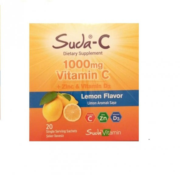 Suda-C Vitamin C 1000 Mg+Vitamin D3+Zinc  Limon Aromalı 20 Şase-SKT:10/2022