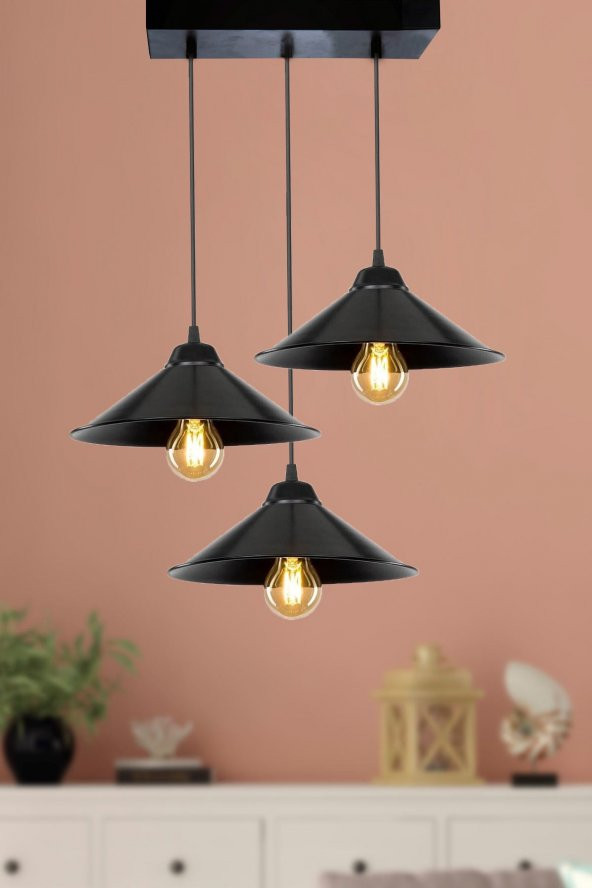 SEZADAN İKİLİ SİYAH RETRO RUSTİK MODEL MODERN METAL SARKIT AVİZE,SIVAMA AVİZE,SİYAH METAL AVİZE - 2
