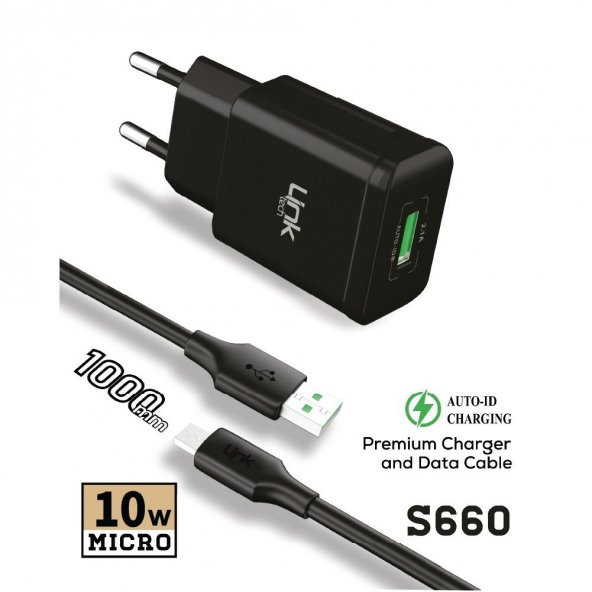 LinkTech S660 Premium 10W 2.1A Micro USB Otomatik Akıllı Şarj Aleti Siyah
