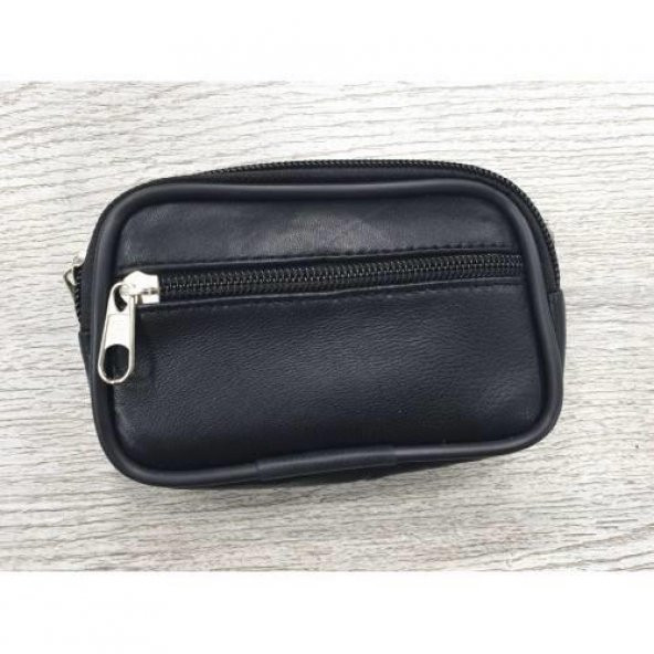 kemer çantası Gerçek Deri 2 Fermuarlı Para Cüzdanı Küçük Boy