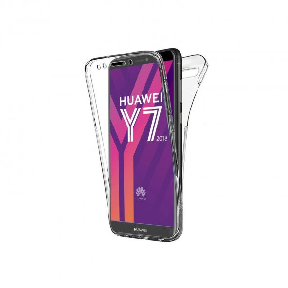 Huawei Y7 2018 360 Derece Full Koruma Şeffaf Silikon Kılıf