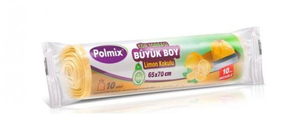 Polmix Büzgülü 65x70 cm Limon Kokulu Büyük Boy Çöp Torbası 10x30 Rulo 300 Adet 42911