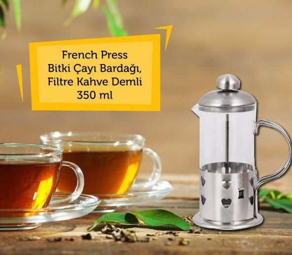 French Press 350 ml Bitki Çayı Bardağı - Filtre Kahve Demliği