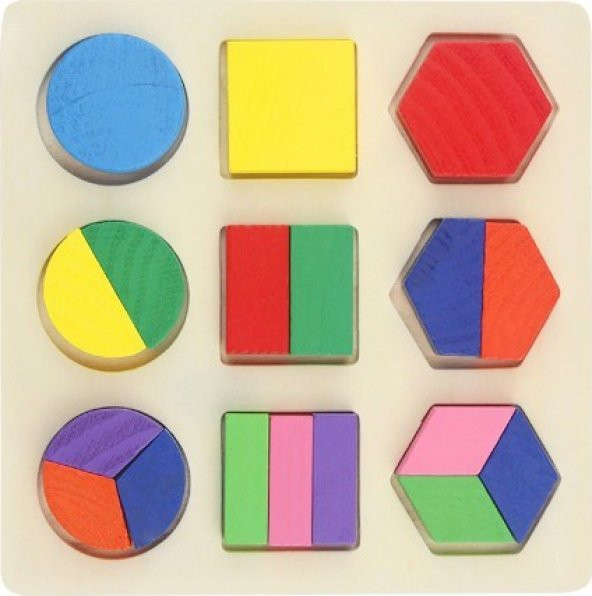 Hamaha Wooden Toys Ahşap Eğitici Geliştirici Renkli Geometrik Şekil Blokları C