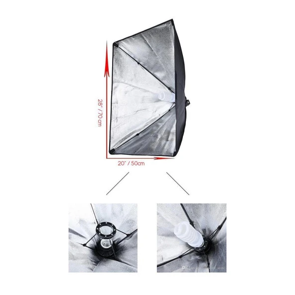 Video ve Fotoğraf için 50 x 70 CM Softbox 2'li Sürekli Işık Seti + 85 W 2 x Spiral Ampul - 4