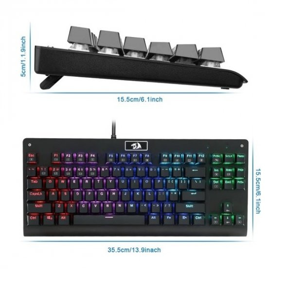 REDRAGON K568RGB DARK AVENGER USB Q Trk RGB Led Aydınlatmalı Mekanik Siyah Gaming Klavye - Resim 3