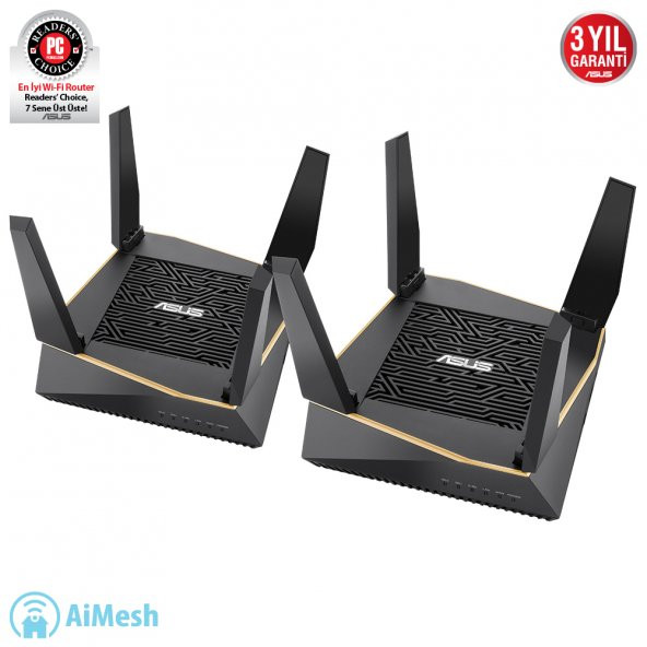 ASUS RT-AX92U-2 6100mbps AX6100 TRI Band EV Ofis Tipi Gaming Router 2-li paket