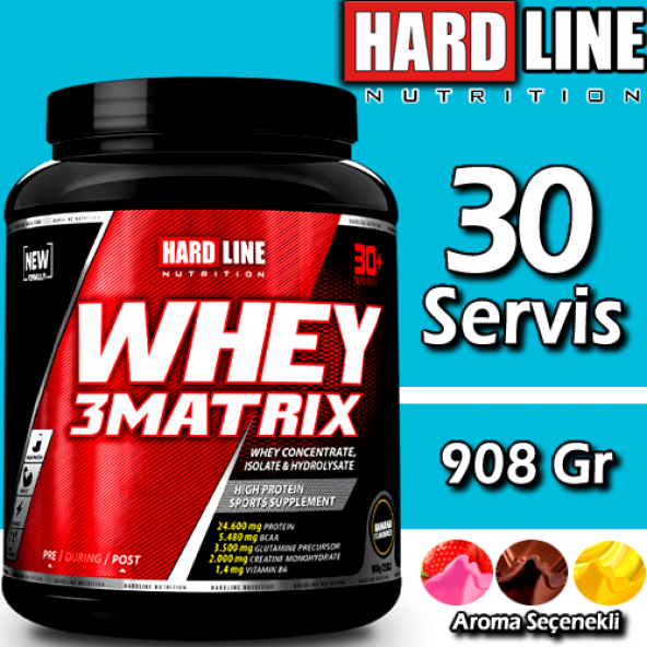 Hardline Protein Tozu Whey 3 Matrix 908 Gr 30 Servis 4 Aromalı