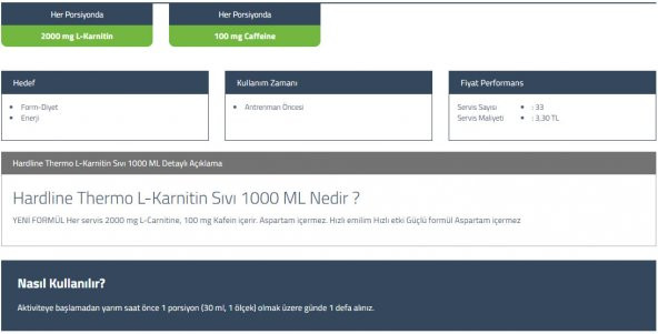 Hardline L-Karnitin Thermo 1000 Ml 33 Servis 2000 MG L Carnitine - 2