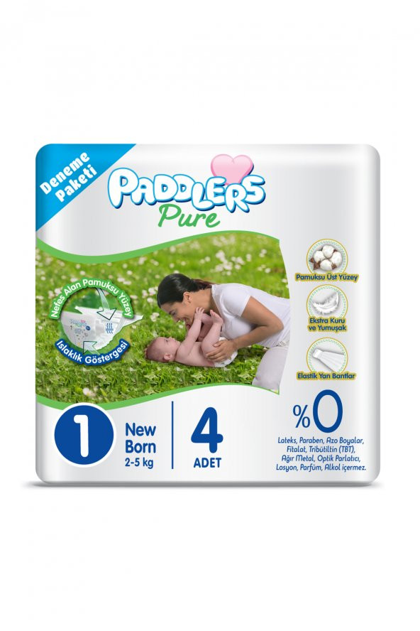Paddlers Pure Bebek Bezi 1 Numara Yenidoğan 4 Adet ( 2-5 kg ) Deneme Paketi ürün görseli 1