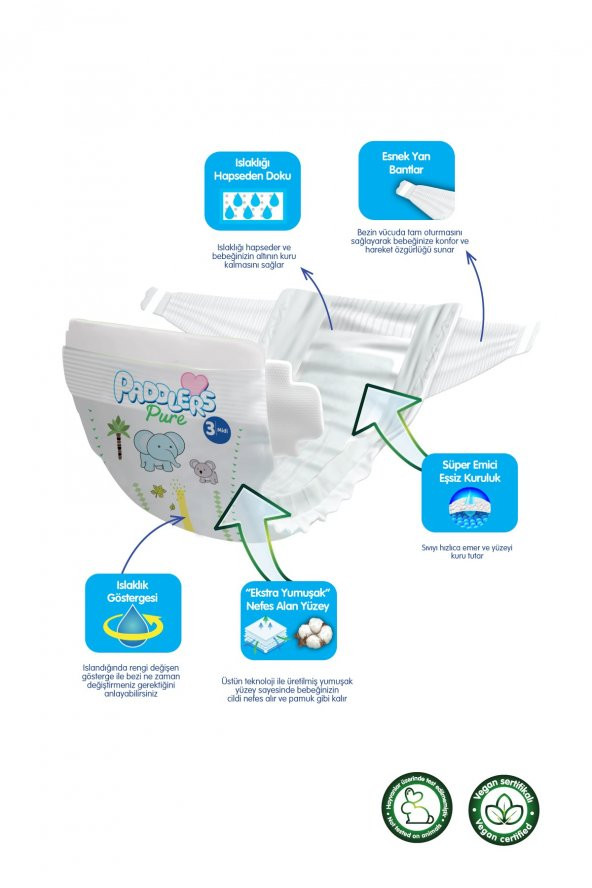 Paddlers Pure Bebek Bezi 2 Numara Mini 4 Adet ( 3-6 kg ) Deneme Paketi - Resim 2
