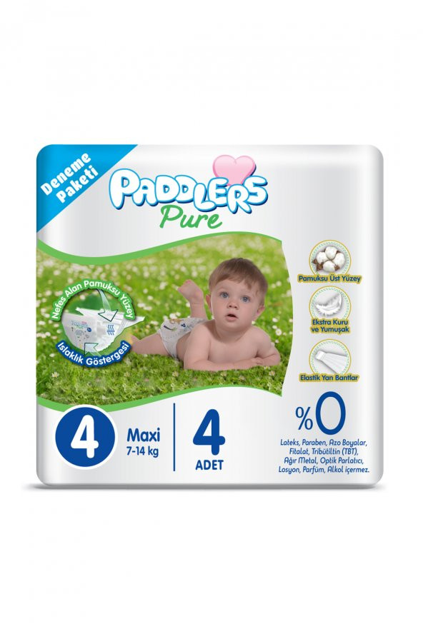 Paddlers Pure Bebek Bezi 4 Numara Maxi 4 Adet ( 7-14 kg ) Deneme Paketi - 4