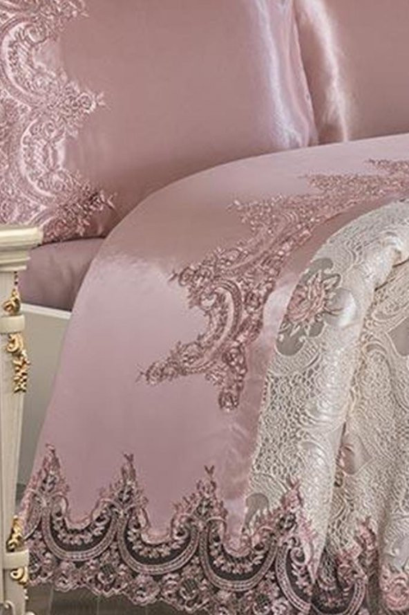 Fransız Güpürlü Tek Kişilik Eylül Pike Takımı Pudra - Resim 3