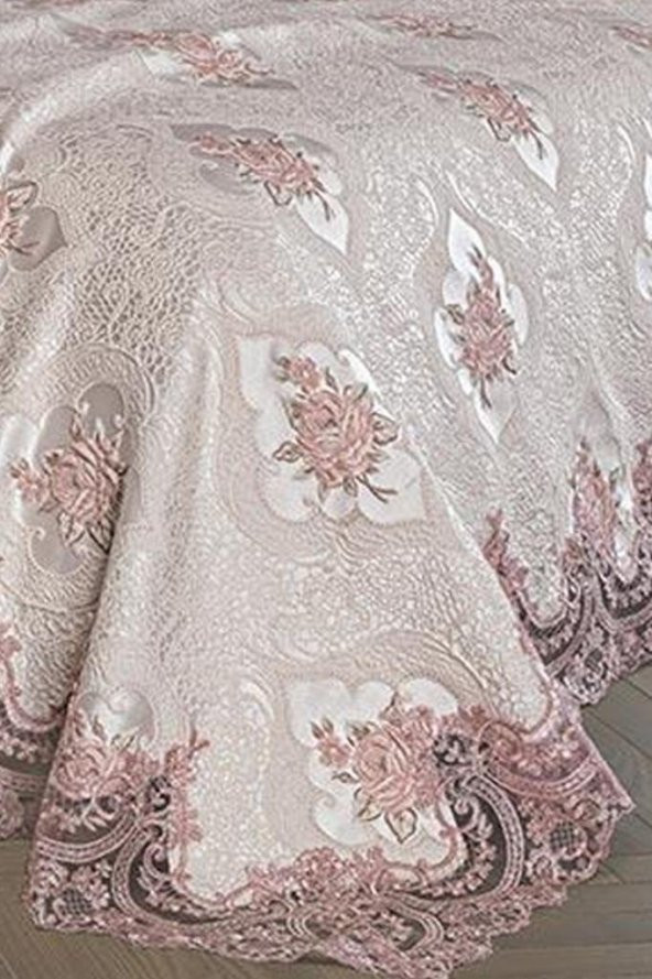 Fransız Güpürlü Tek Kişilik Eylül Pike Takımı Pudra - Resim 4