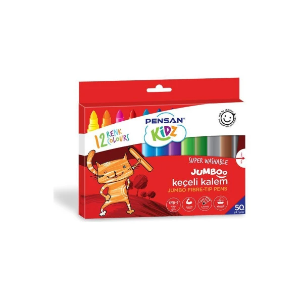 Pensan Keçeli Boya Kalemi Kidz Jumbo Yıknabilir 12 Renk 99040