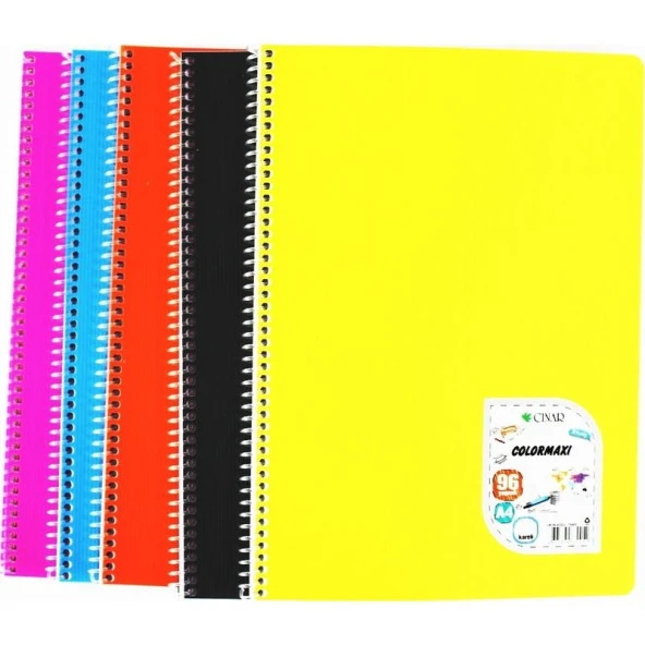 Çınar Colormaxi Spiralli Defter Plastik Kapak Kareli 96 YP A4 96/4 (Karışık Renk 1 Adet)