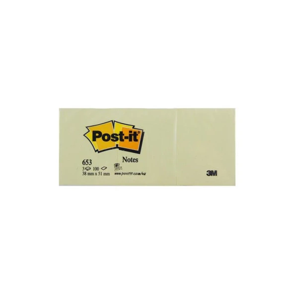 Post-it Yapışkanlı Not Kağıdı 3 Blok 100 Yaprak 38x51 Sarı 653