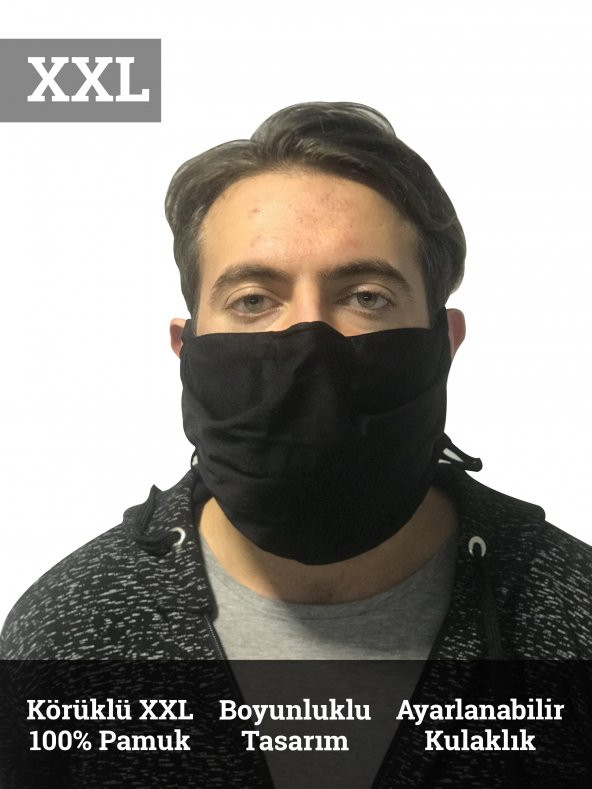 ION Körüklü XXL Maske 100 Pamuk Boyunluklu Tasarım Ayarlanabilir Kulaklık